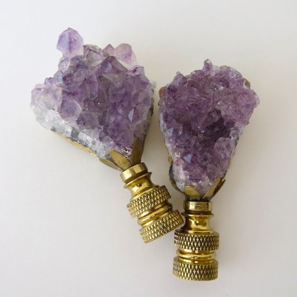 SPRING SALE! Amethyst Cluster Gemstone Finials with Pure Gold Leaf Backing - Picture 2 of 4